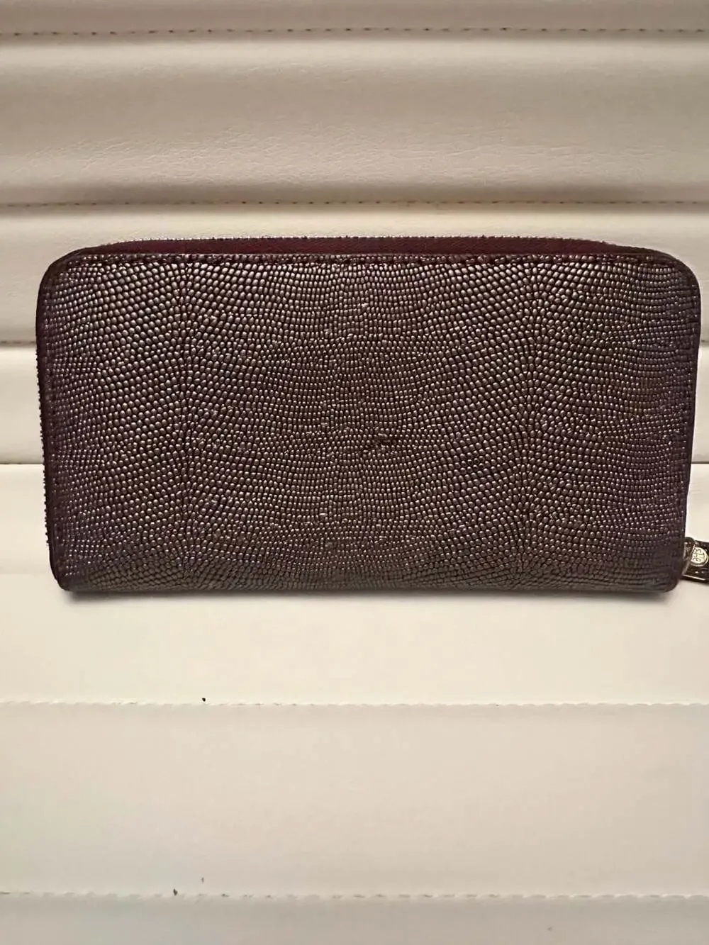 Tory Burch Metallic Purple Textured Leather Zip Around Continental Wallet